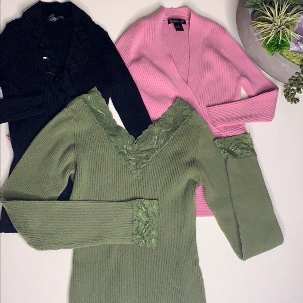August Silk Small long sleeve 3 Top Bundle petite women’s stretch rib knit